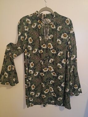 Free People Women's Maj Mystery Olive Green Floral Mini Dress Sz SP